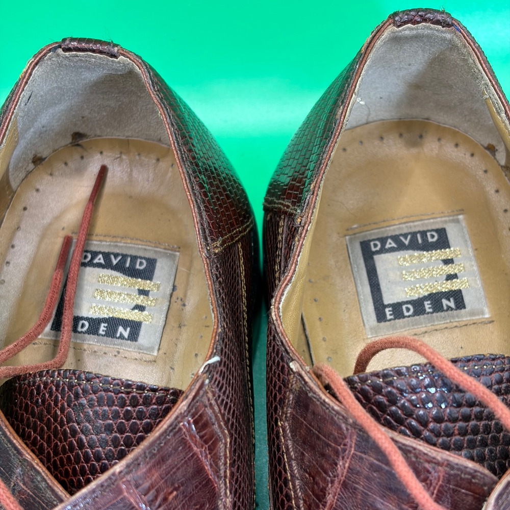 VTG David Eden Joplin Genuine Crocodile Lizard Derby Dress Shoes Mens 11.5 Brown - Picture 7 of 8